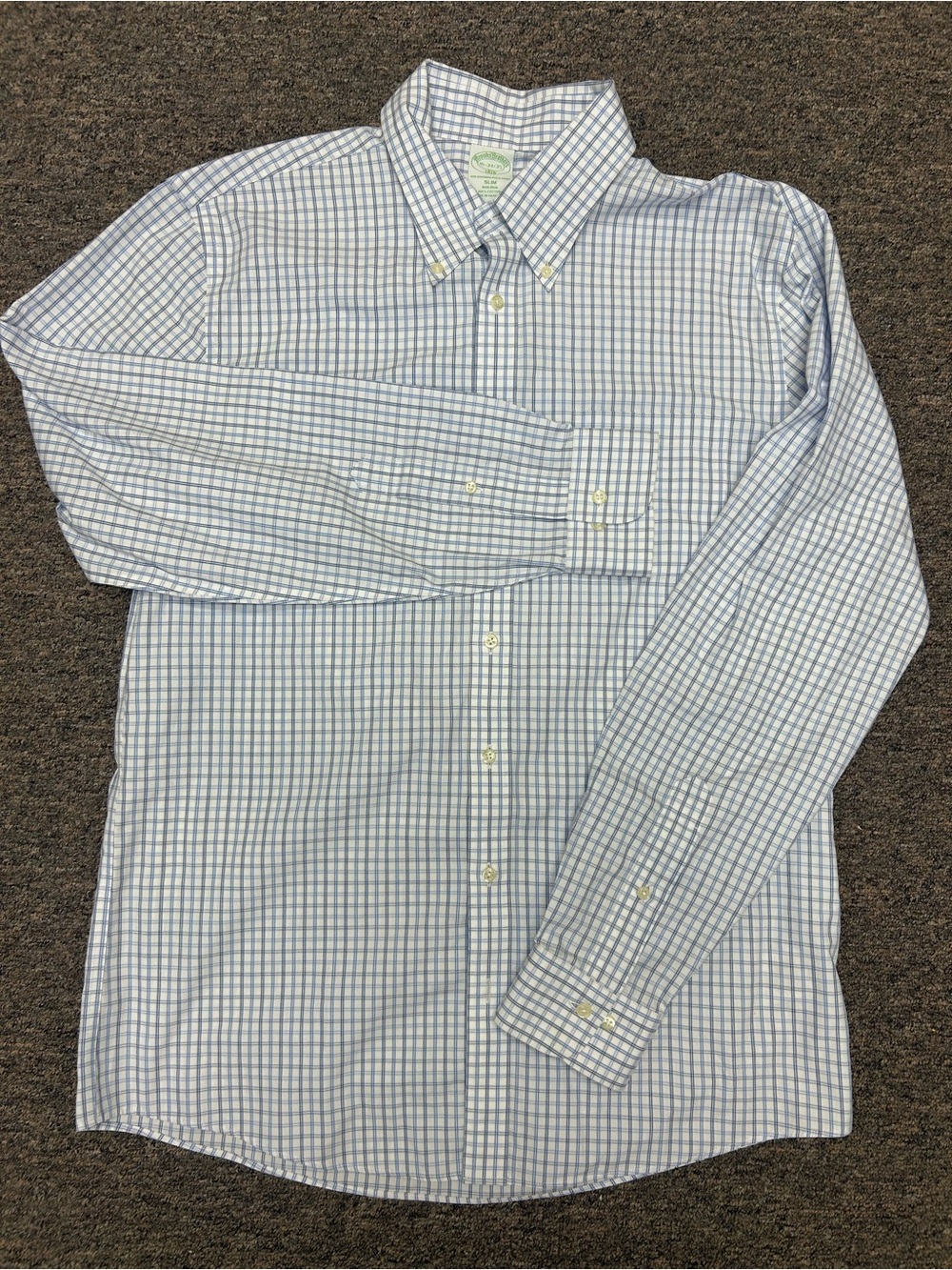 Brooks Brothers Original Button Down Polo Non-Iron Slim Fit 16 -34/35 White Blue
